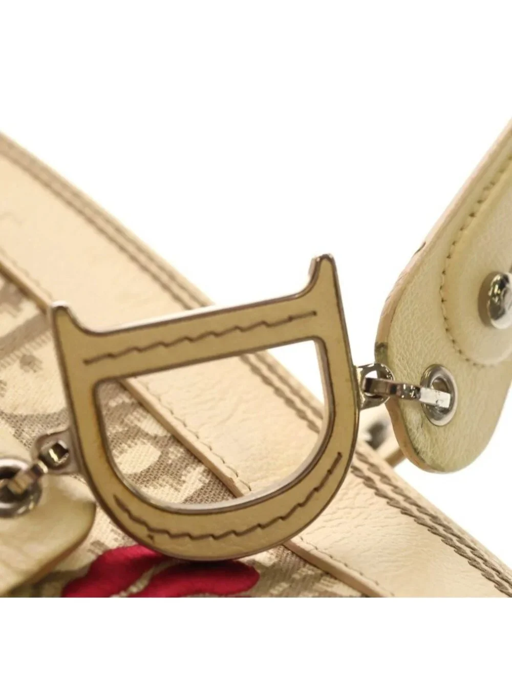 Dior Trotter Flower Embroidery Tote Ivory Leather Silver